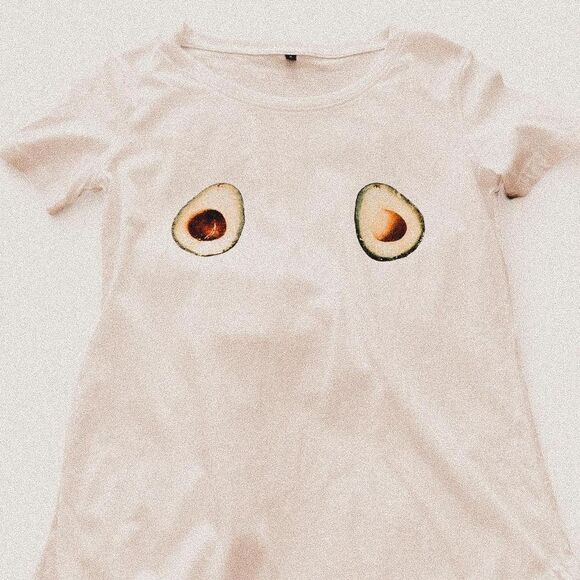 Avocado Boob Cartoon Tee – Funny Graphic White Top (Sz S) - Picture 1 of 4